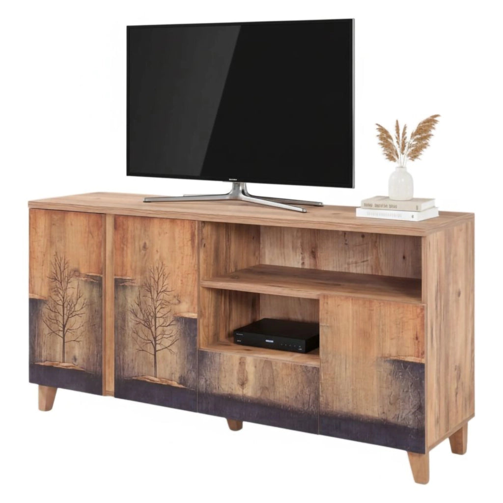 Bucarest, Mobile Porta tv un Cassetto, 160x45x76h cm Marrone Quercia