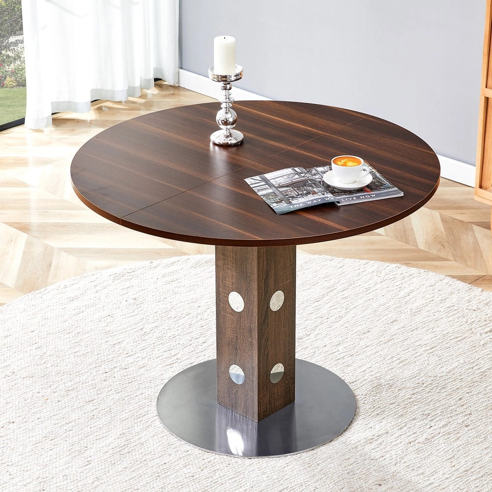 Tavolo da Pranzo Rotondo ¨C MINIMAL ¨C Noce, Piano in Legno, Gambe in Metallo, 100cm, 2-4 Persone