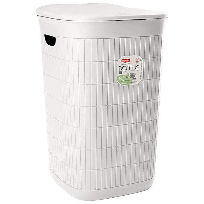 Stefanplast portabiancheria slim L.Domus, 36 litri, con coperchio, impilabile, impugnature integrate, bianco, polipropilene riciclato