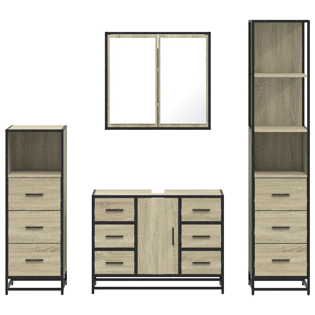 Set Mobili da Bagno 4 pz Rovere Sonoma in Legno Multistrato 3301261