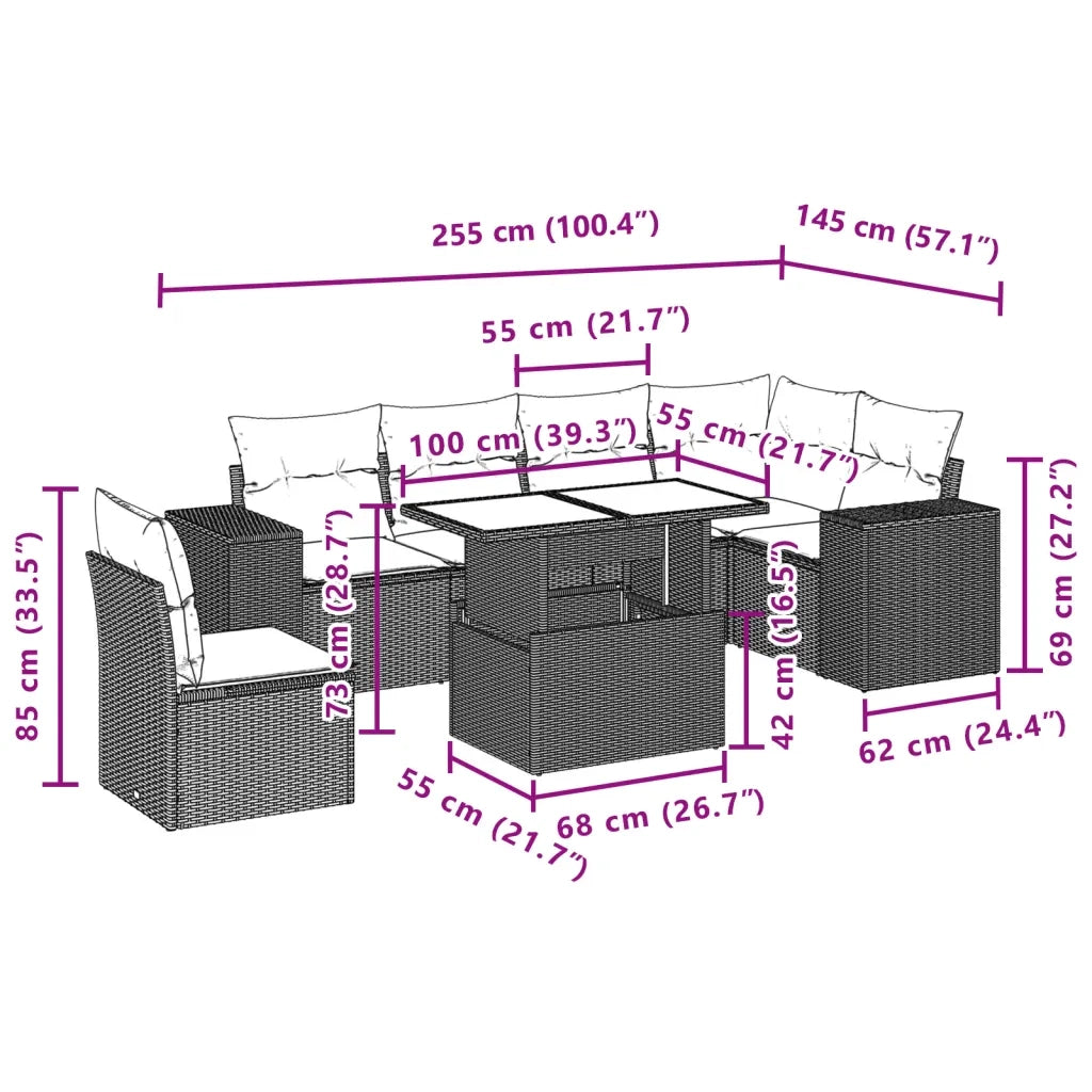 vidaXL Set Divani da Giardino 7pz con Cuscini Grigio Chiaro Polyrattan