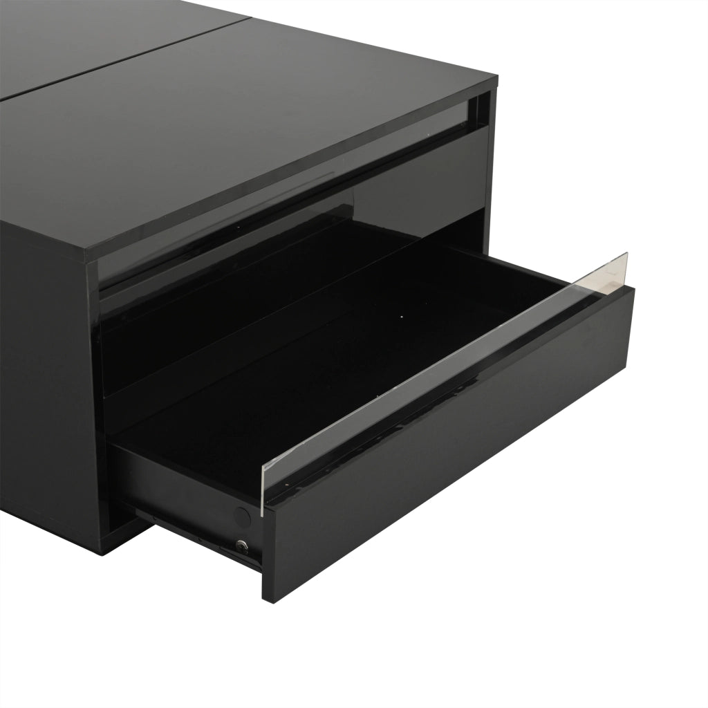 Tavolino da salotto 70x70x38 cm; piano sollevabile e vano nascosto; truciolato; nero
