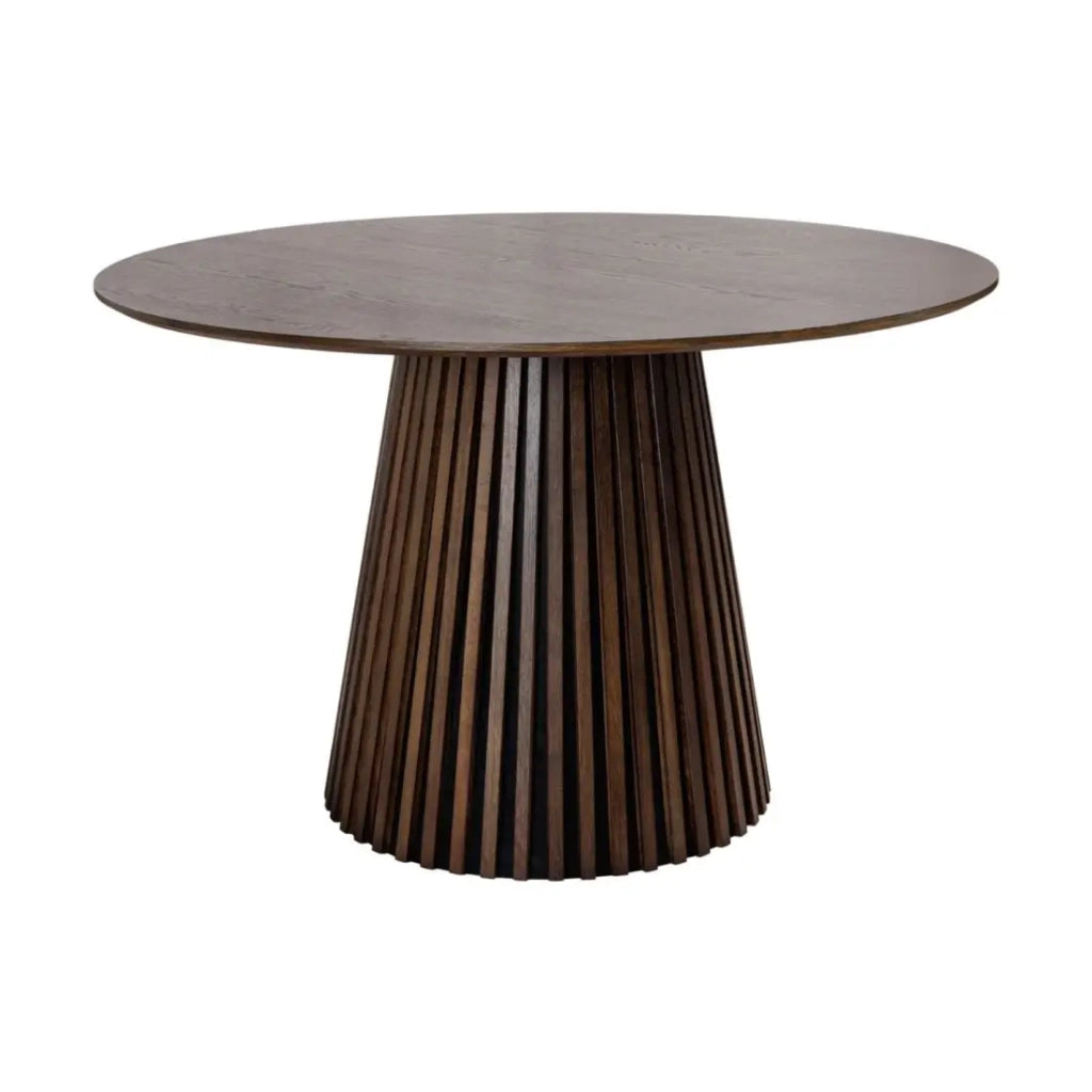 Tavolo da pranzo KANOVA 120 cm – Piano rotondo in rovere scuro e piede centrale design – Stile contemporaneo