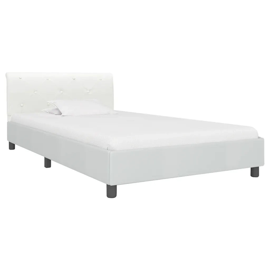 Letto singolo | Letto per adulti | Giroletto Bianco in Similpelle 100x200 cm
