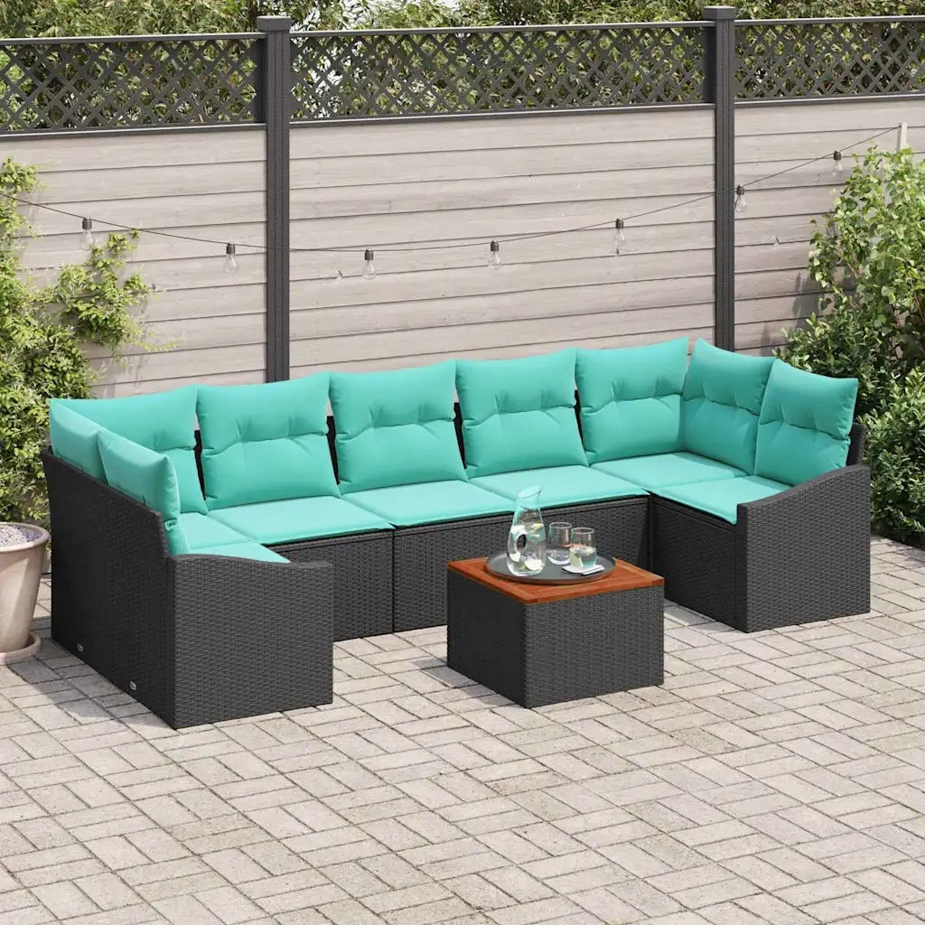 Set Divano da Giardino con cuscino 8 pcs Nero polyrattan