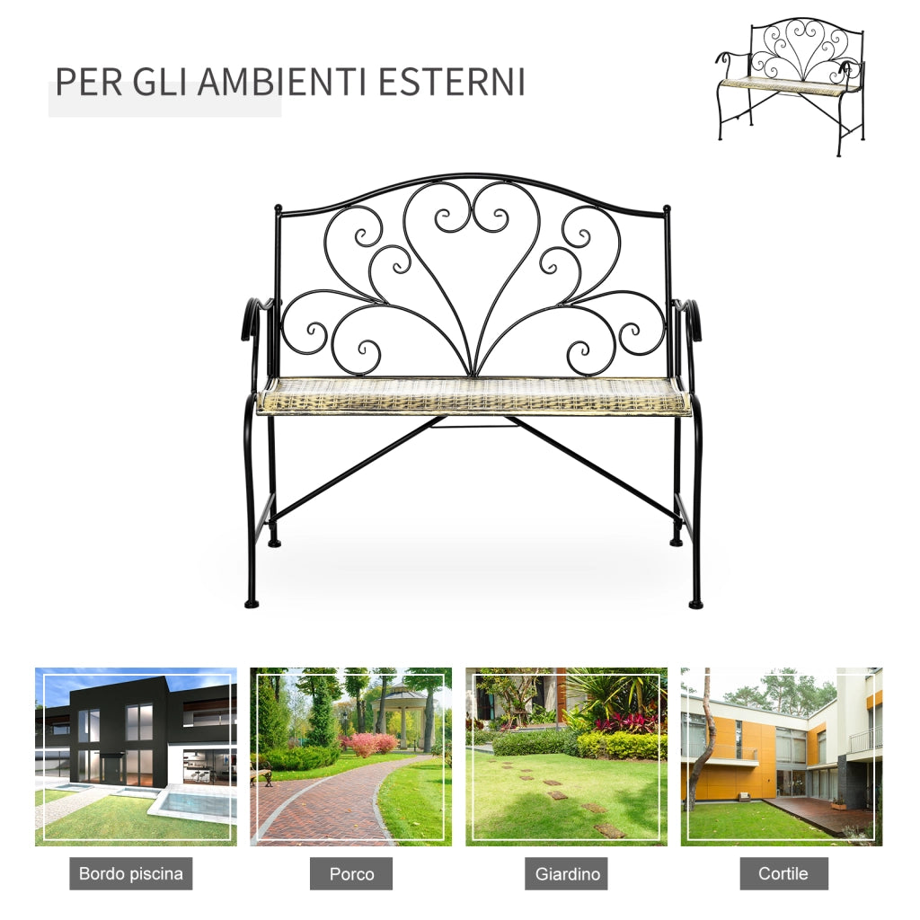 Panchina da Giardino 2 Posti in Ferro Stile Vintage ¨C zephmum ¨C Nero