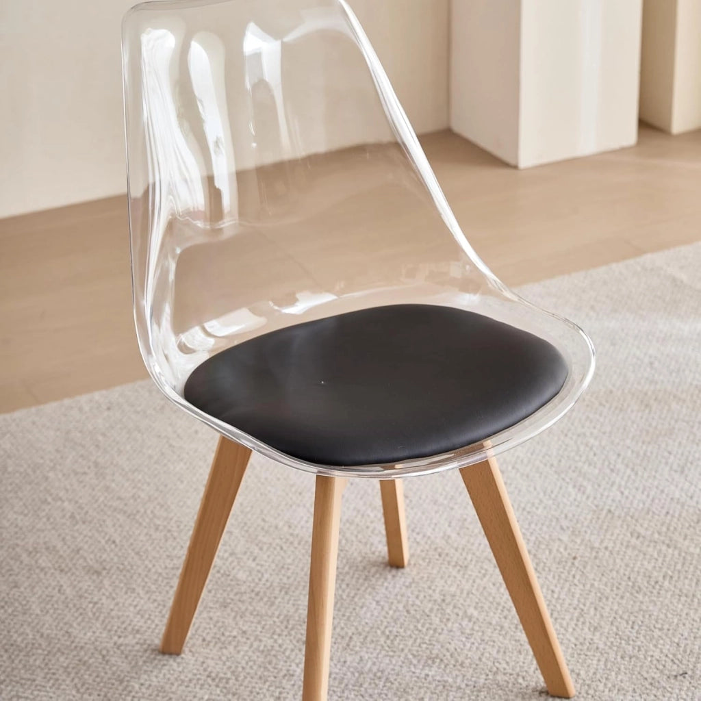 GrandCA HOME Tavolo da Pranzo con 4 Sedie, Tavolo da Pranzo Rotondo Moderno Bianco da 80 CM, 4 Sedie da Cucina Trasparenti Tulip, per Cucina, Soggiorno (Nere)