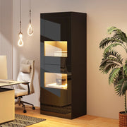 Vetrina con LED ¨C MINIMAL ¨C Nero Lucido, Ripiano in Vetro, 61x42x162 cm