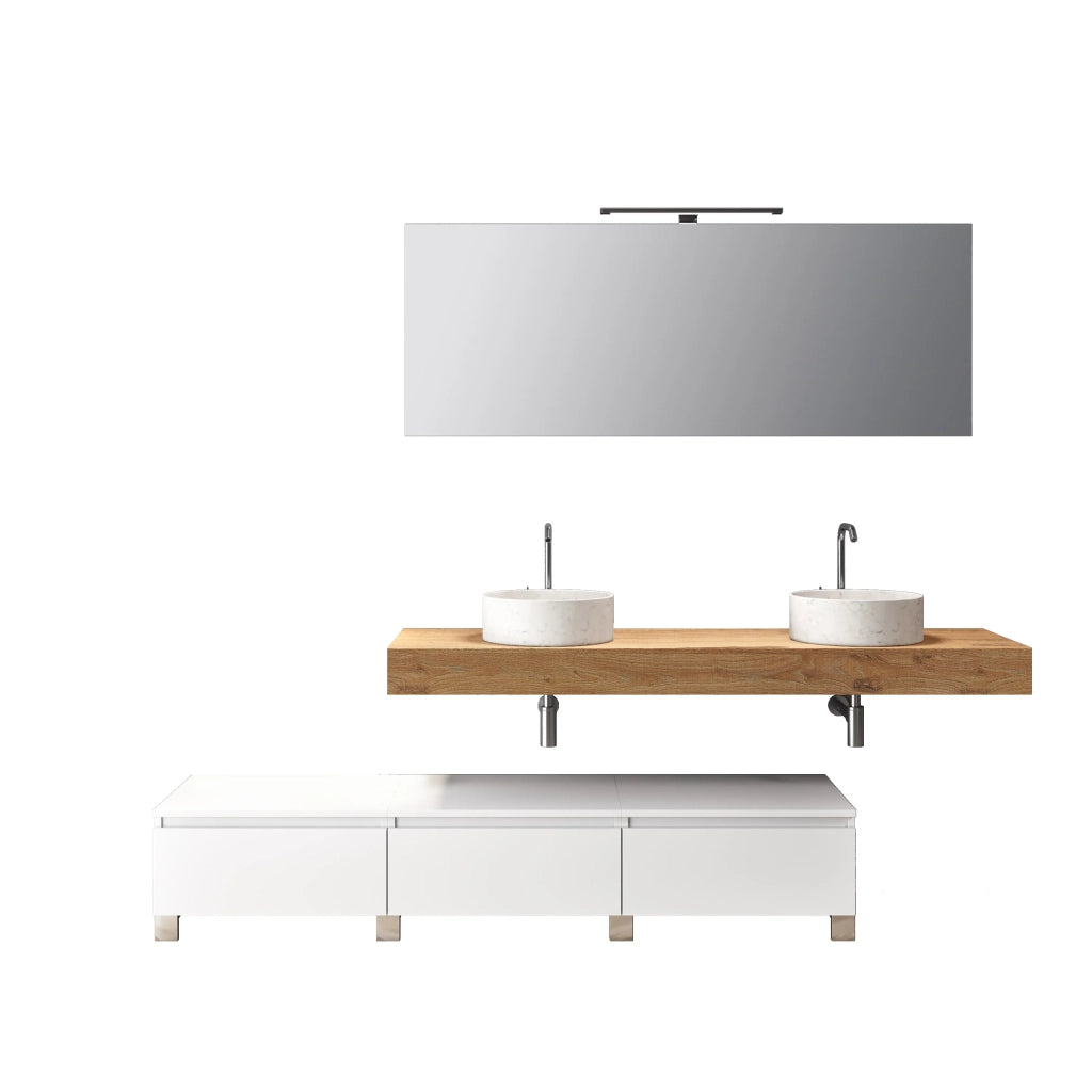 Composizione doppio lavabo 9 pezzi ASTRA rovere miele/bianco opaco