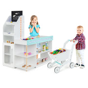 Set da supermercato in legno per bambini, Gioco di finta spesa con registratore di cassa carrello della spesa Bianco-Case e cucine giocattoli