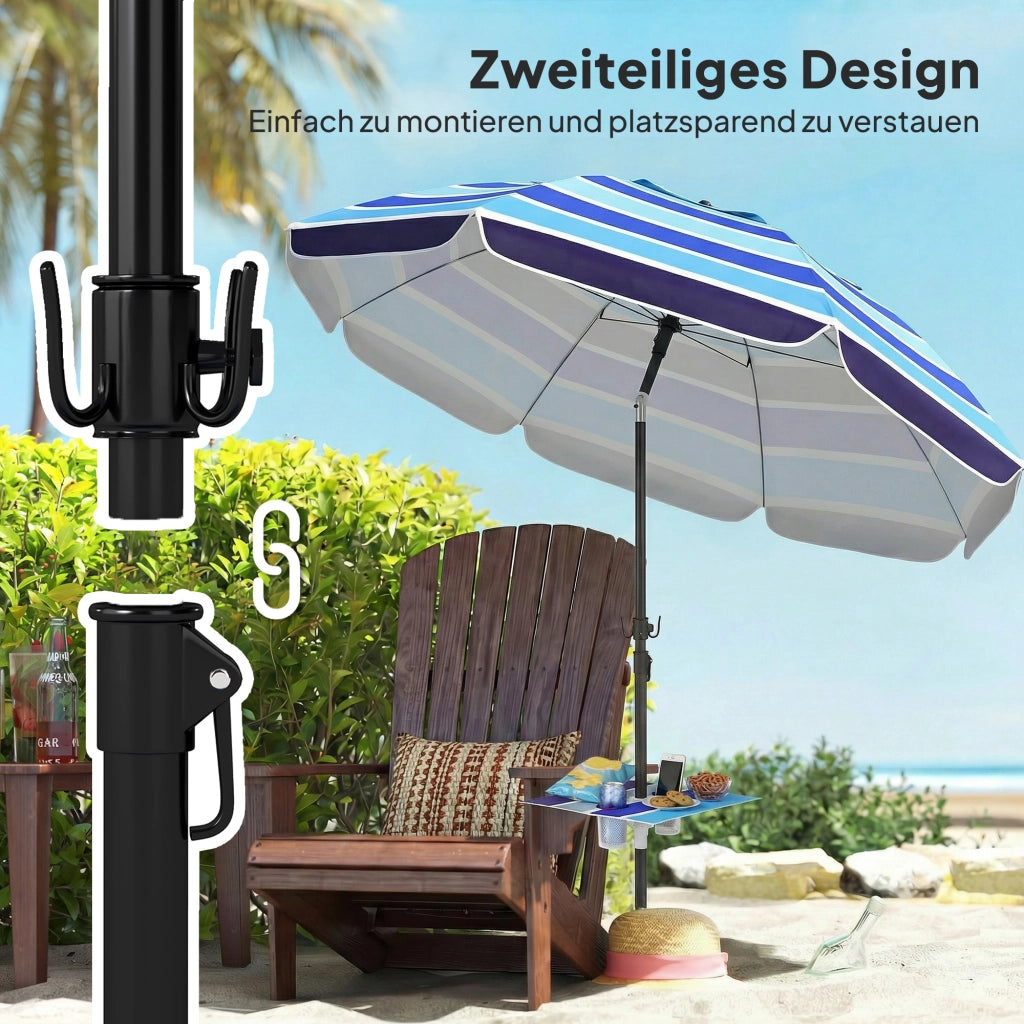Ombrello da spiaggia ?198 cm UV30+ Ombrello da spiaggia con tavolino pieghevole Portabicchiere inclinabile e multicolore