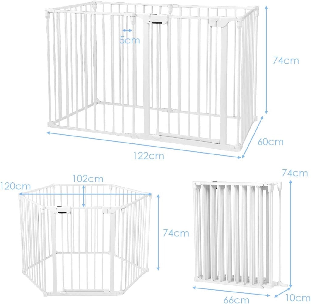 Cancelletto di Sicurezza per Animali, Cancelletto da Interno ed Esterno, Barriera in Acciaio Pieghevole e Trasformabile in Diverse Forme, Ideale per Porte e Scale, Bianco