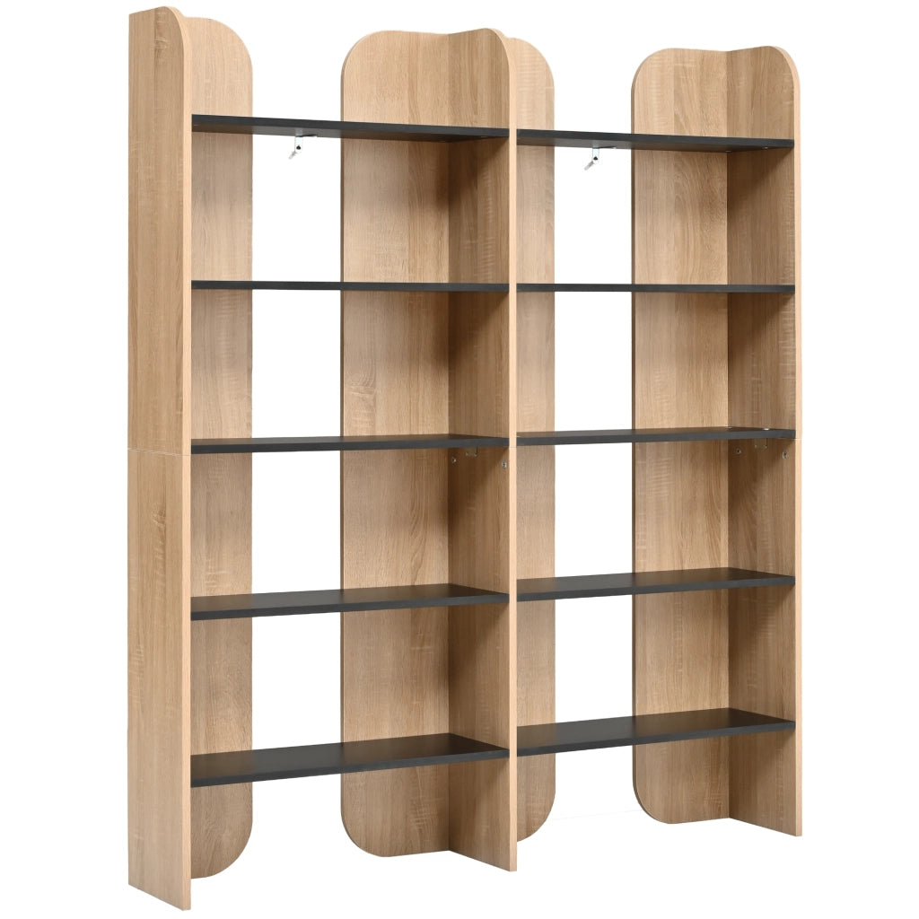 Libreria aperta a 5 ripiani alta 160 cm in truciolare naturale e nera