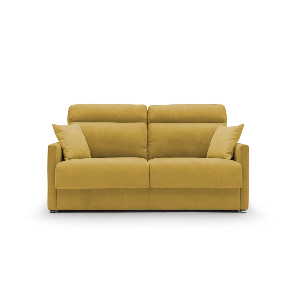 Margot Divano letto matrimoniale con schienale morbido alto in tessuto T02 196 cm (mat. 160x197) giallo