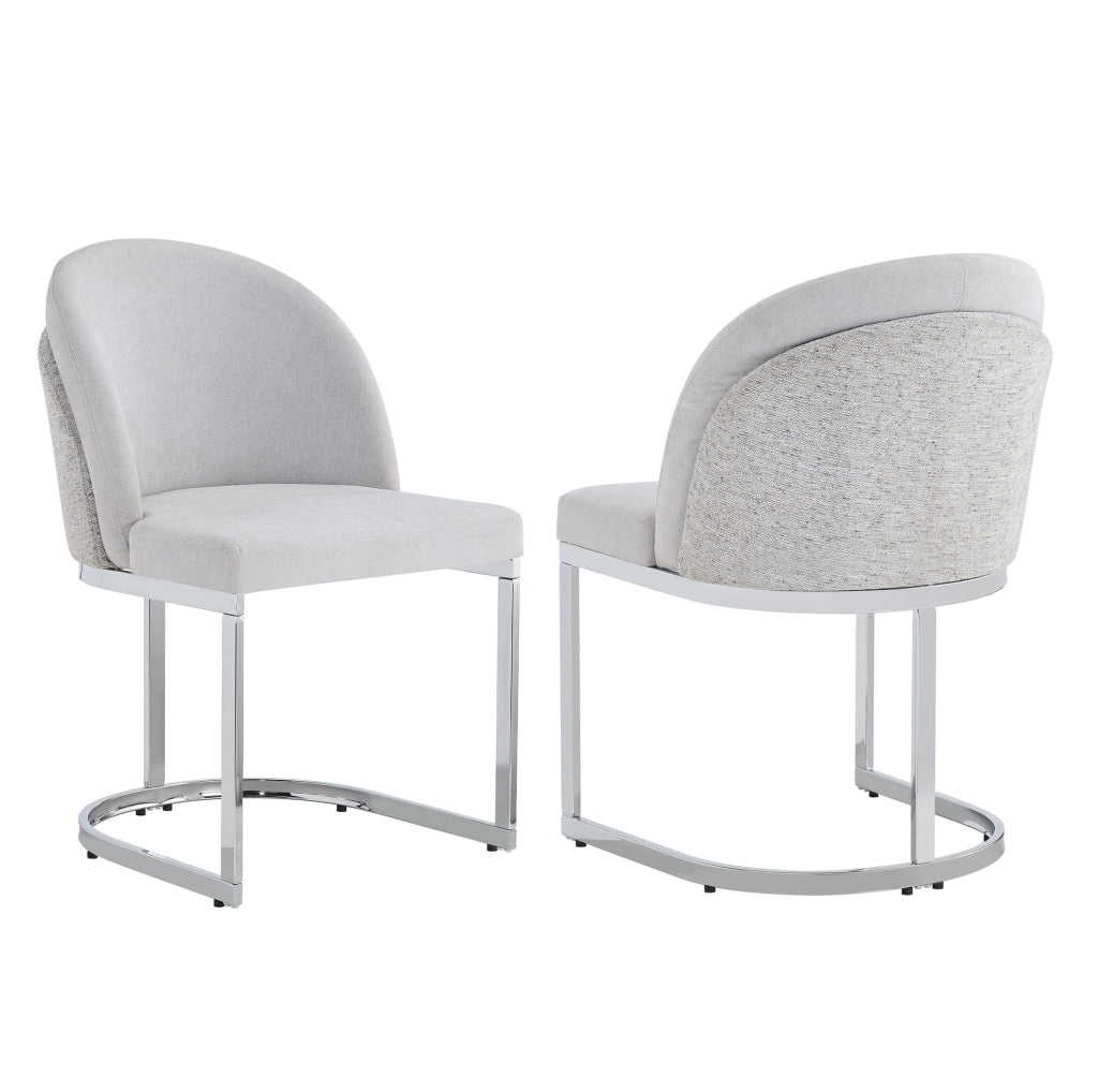 Set di 2 sedie da pranzo moderne in chenille grigio con gambe in metallo argentato