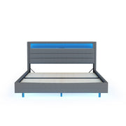 Letto Matrimoniale 140x200 cm; USB; LED; Testiera reversibile; in Tessuto Grigio