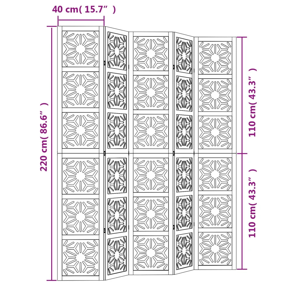 Divisorio Ambienti | Divider per stanze | Paravento 5 Pannelli Marrone e nero Legno di Paulownia