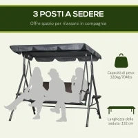 Dondolo da Giardino 3 Posti in Rattan PE e Acciaio con Tettuccio Regolabile e Portabicchieri, 204x112x150 cm