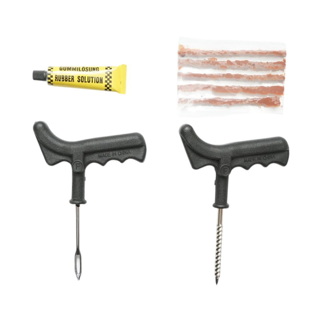 Kit di riparazione per pneumatici tubeless con vulcanizzazione a freddo, completo di cordoncini e adesivo