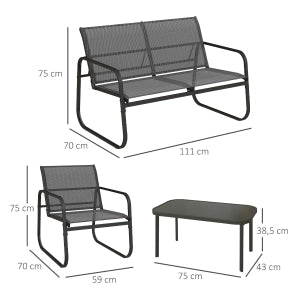 Set Salotto da Giardino 4 Pezzi con Divano 2 Posti, 2 Sedie e Tavolino ¨C MINIMAL ¨C Mesh Nero