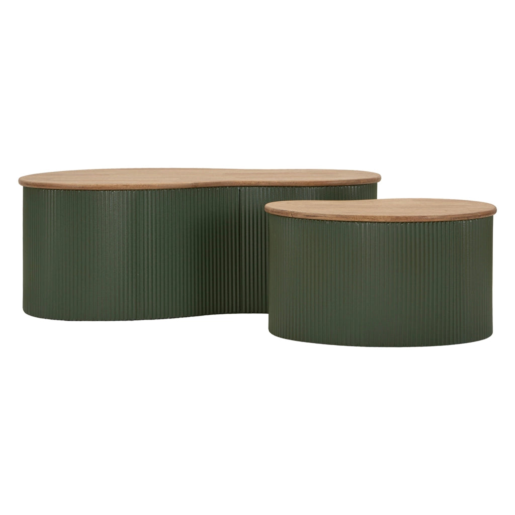 Kashan, Tavolino da Salotto set da 2, 37x58x92h cm Marrone Rovere