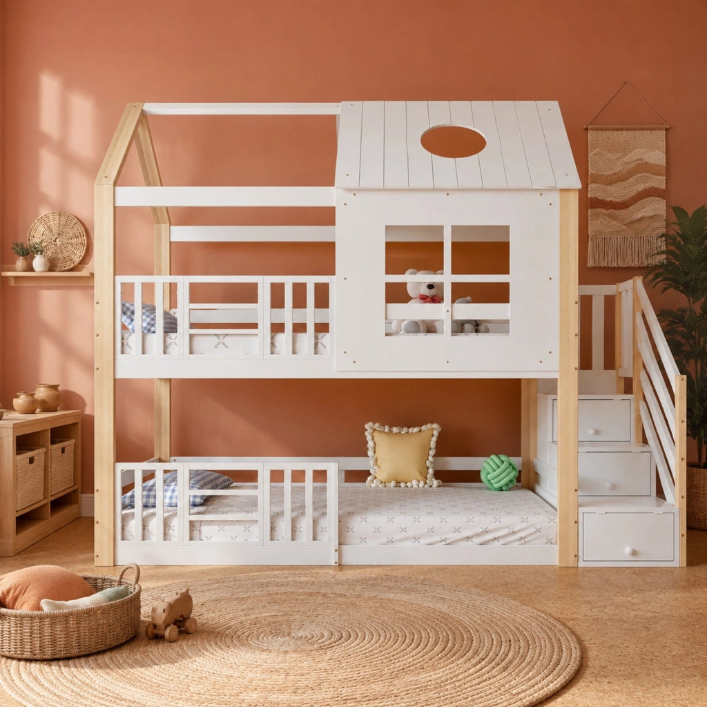 Letto a castello per bambini con scala contenitore 90x200 cm