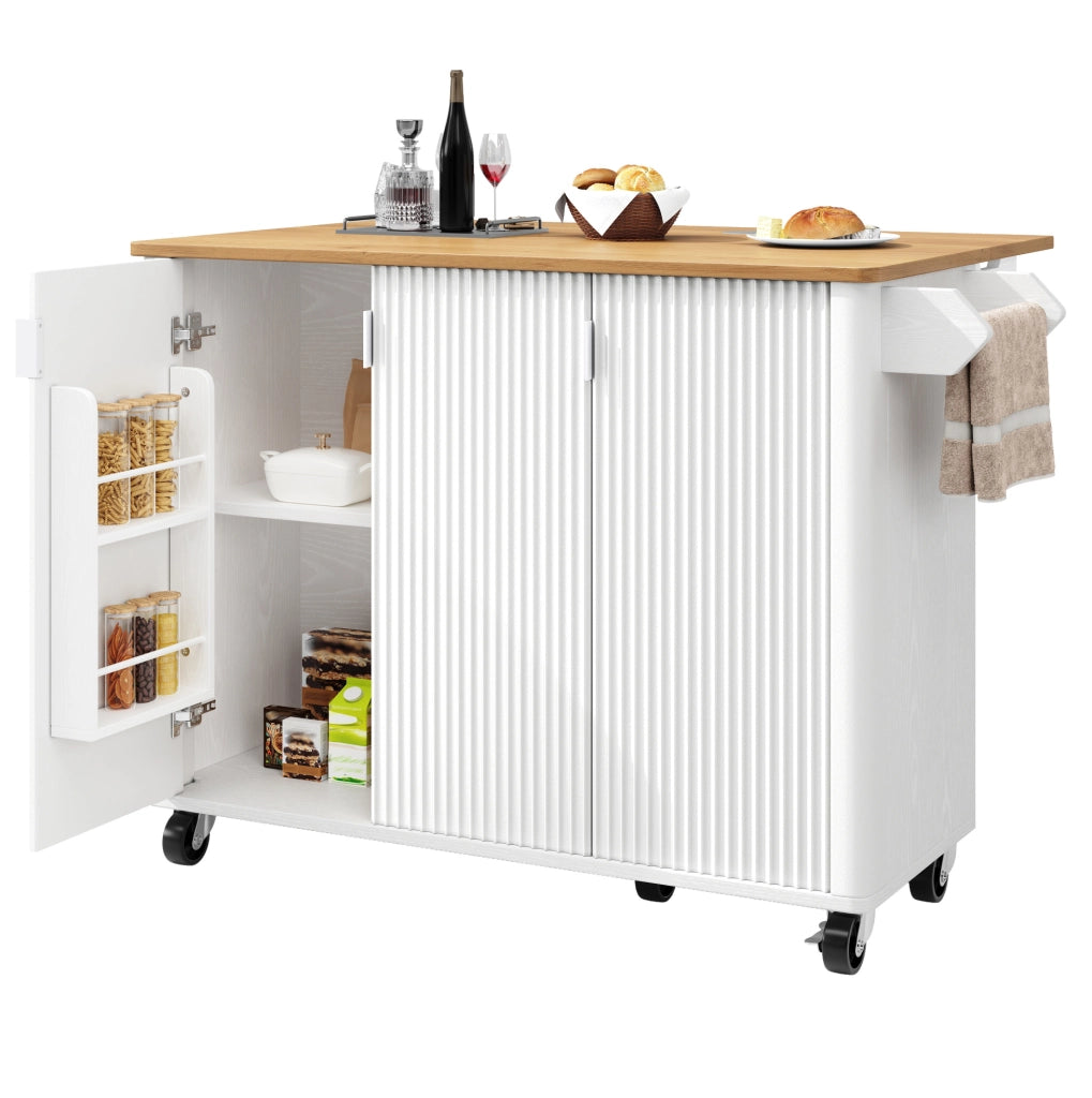 Isola da cucina 130x45(75)x92 cm con piano ribaltabile; ripiani regolabili; MDF bianco