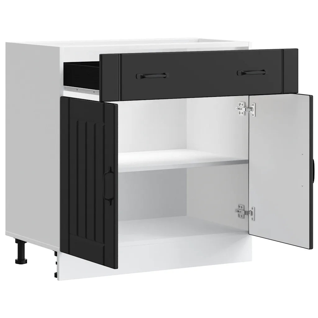 Mobile da cucina ottimizzato con ampio spazio contenitivo moderno da 80 x 46 x 81,5 cm in legno composito nero 02_0050093