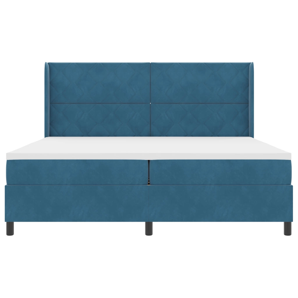 Letto Box Spring con Materasso e LED Blu Scuro 200x200 cm Velluto