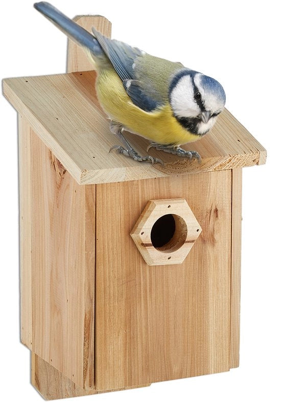 Nido per uccelli appeso in legno non trattato - con apertura di ingresso di 28 mm - dimensioni 32x16x17 cm
