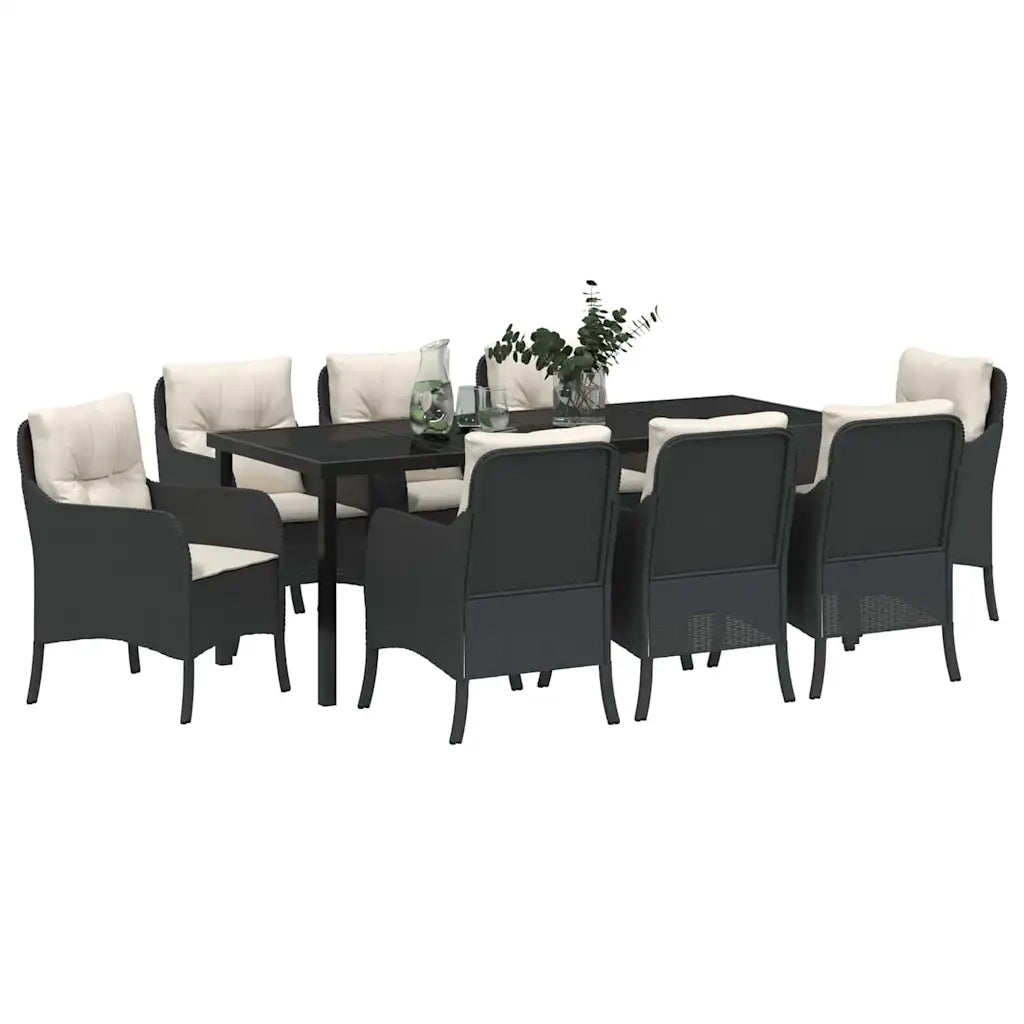 Set da Pranzo per Giardino con cuscino 9 pcs Nero polyrattan 3380147