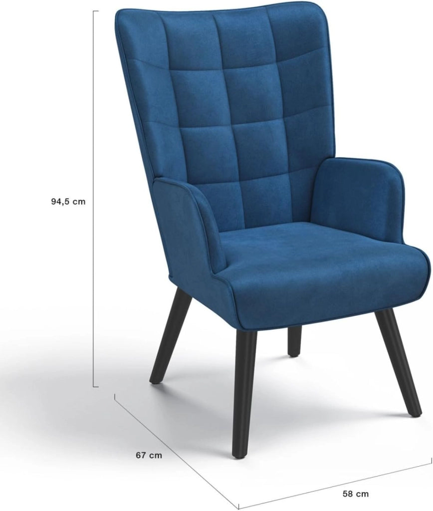 Poltrona scandinava in velluto blu ANIA