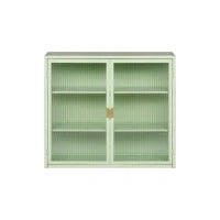 Credenza Moderna Ripostiglio a Due Ante con Vetrina e Ripiani a Tre Livelli per Ingresso, Soggiorno, Bagno e Sala da Pranzo, Verde