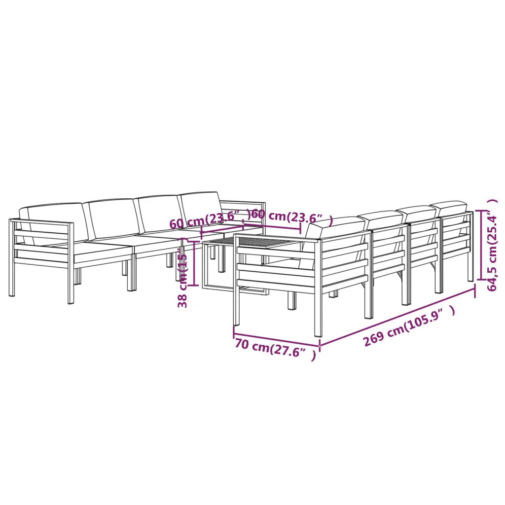 Set Divani da Giardino 9 pz con Cuscini in Alluminio Antracite 3107807
