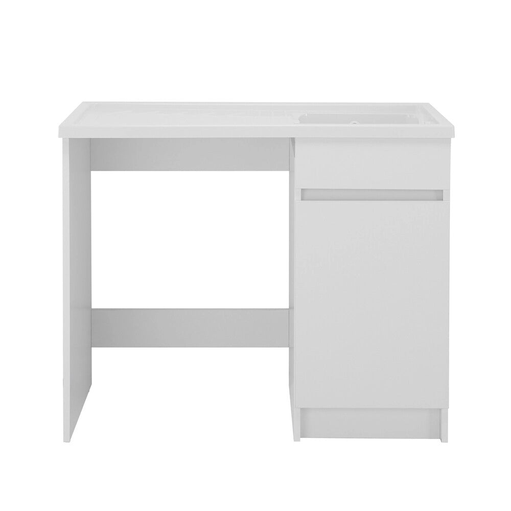 Mobile lavatoio 106x50 bianco con coprilavatrice e vasca e kit di scarico
