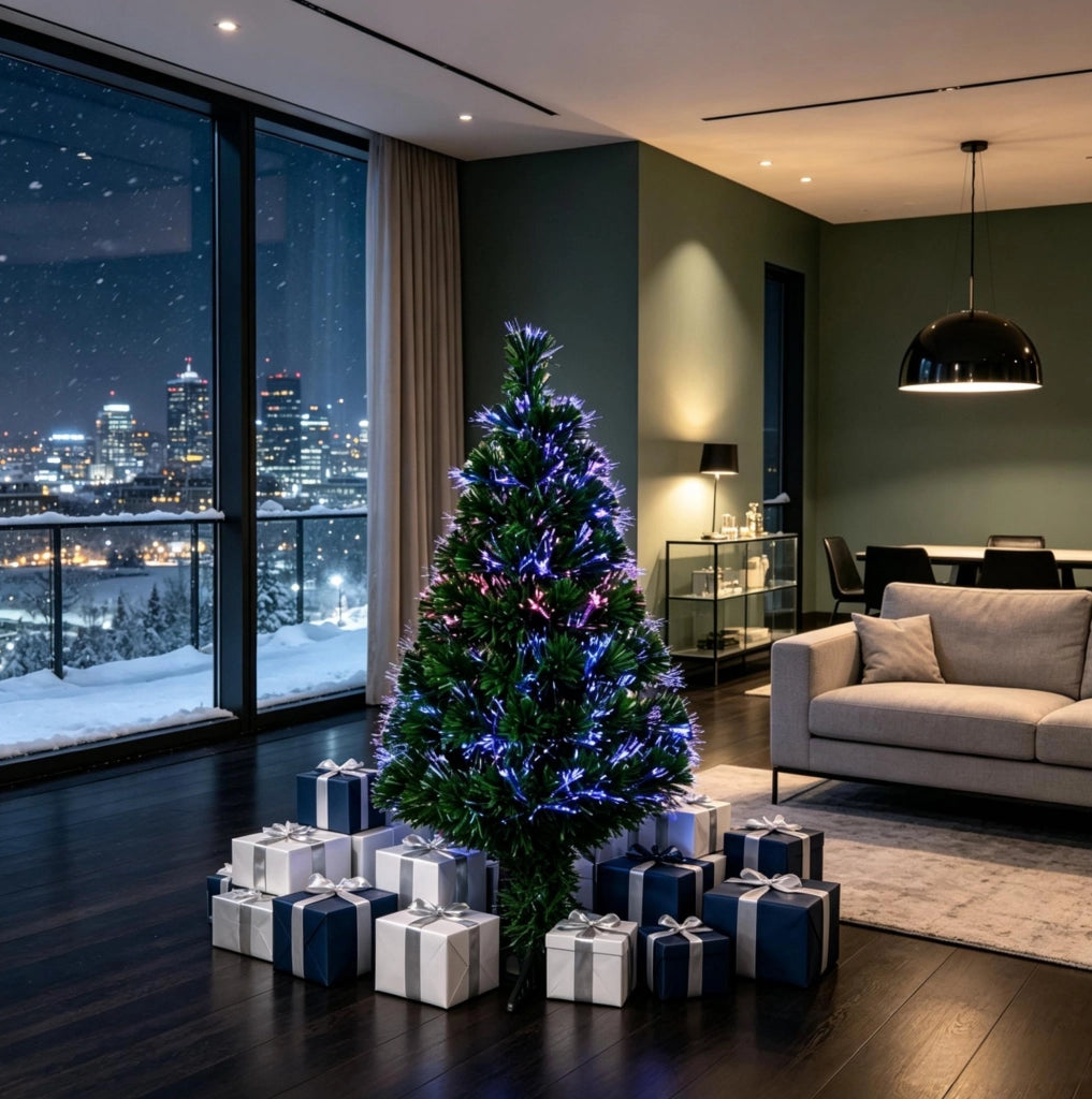 Albero di Natale artificiale ULEVR 90 cm con 90 rami e fibre ottiche multicolore, verde