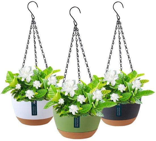 Set di 3 vasi da fiore appesi, vasi da fiore in plastica, grucce metalliche, vasi da fiore appesi rimovibili, vasi da fiore appesi per interni ed esterni, giardino, decorazione per parete