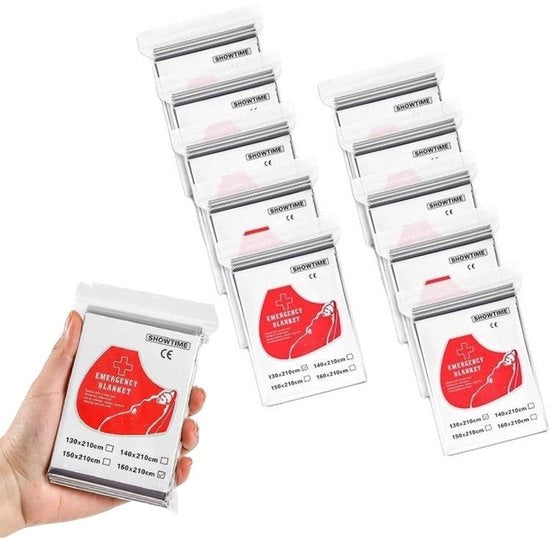 Nastro termico Mylar, kit di emergenza per il camping, tenda termica, schermo antivento e antisole, segnale di soccorso visibile da lontano (10 pezzi)