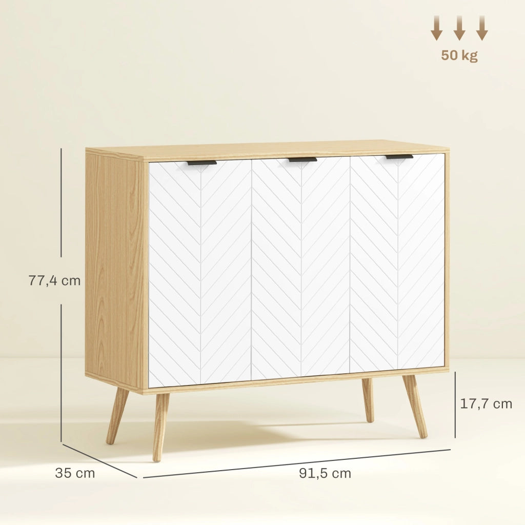 Buffet con Ante e Ripiani Regolabili ¨C zephmum ¨C Bianco e Naturale 91.5x35x77.4