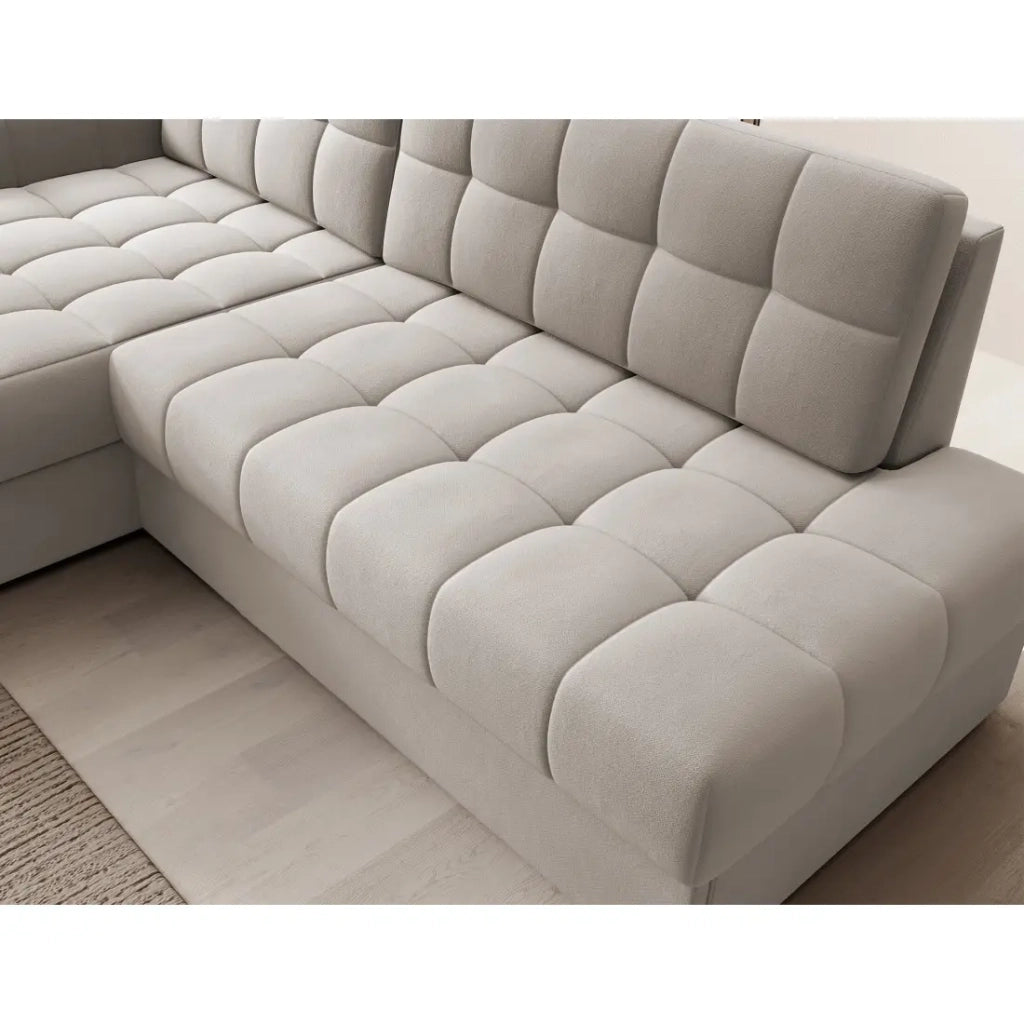 Divano angolare trasformabile CUBITO beige 240 cm con vano contenitore e letto