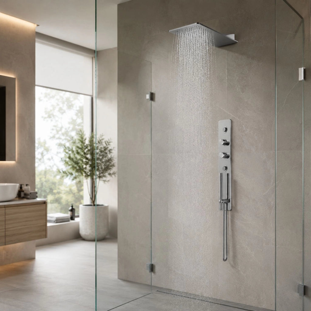 Wall kit a parete da incasso a muro acciaio inox + soffione doccia a parete acciaio inox punta quadrata