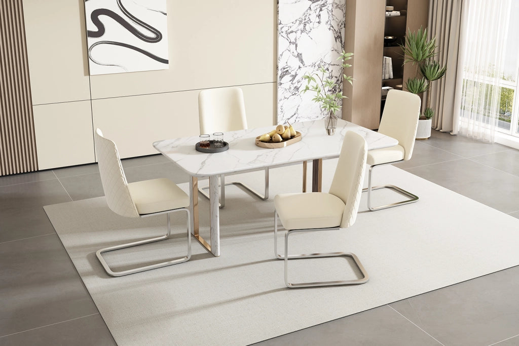 SEDIA da pranzo in velluto, set da 4 pezzi, beige, gambe in metallo