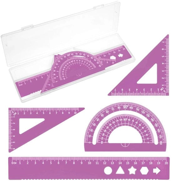 Set di strumenti geometrici da 4 pezzi - Linea metallica - Linea in alluminio - Strumento di matematica - Leggero e duraturo - Per disegnare e misurare - Strumento di misura