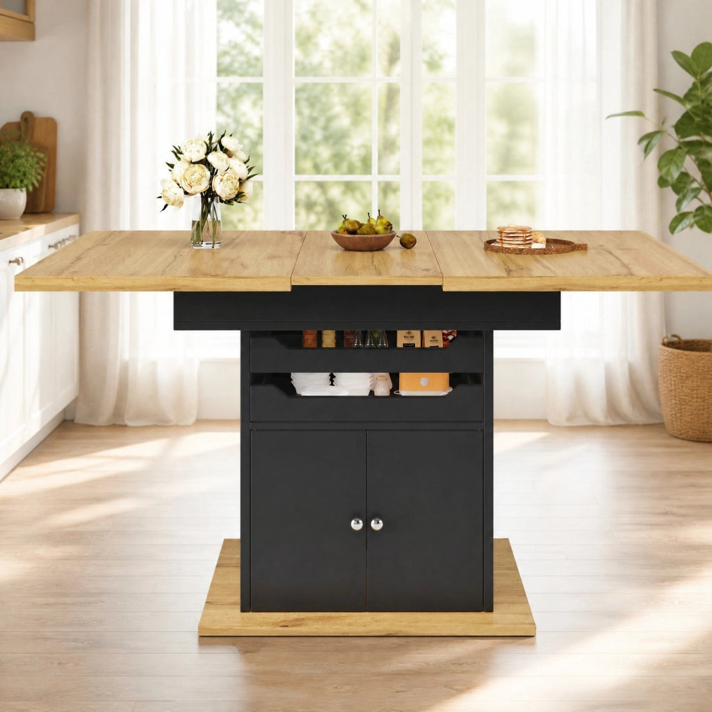 Tavolo da pranzo allungabile 110-140x80 cm con contenitore, nero