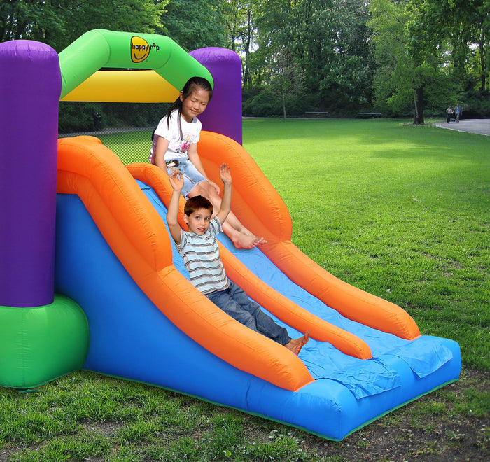 Castello Gonfiabile per Bambini Percorso a Ostacoli con Scivolo Doppio 560x255x190 cm Portata Massima 180 kg