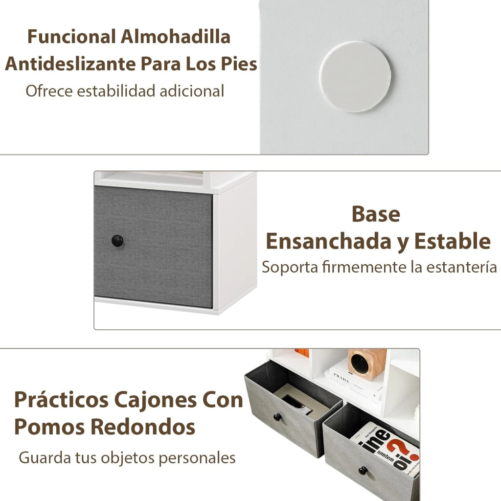 Scaffali portaoggetti a 12 livelli, scaffale in legno, 2 cassetti, scaffale con scomparti aperti, per ufficio, studio, soggiorno, camera da letto, 80 x 24 x 132 cm (bianco)