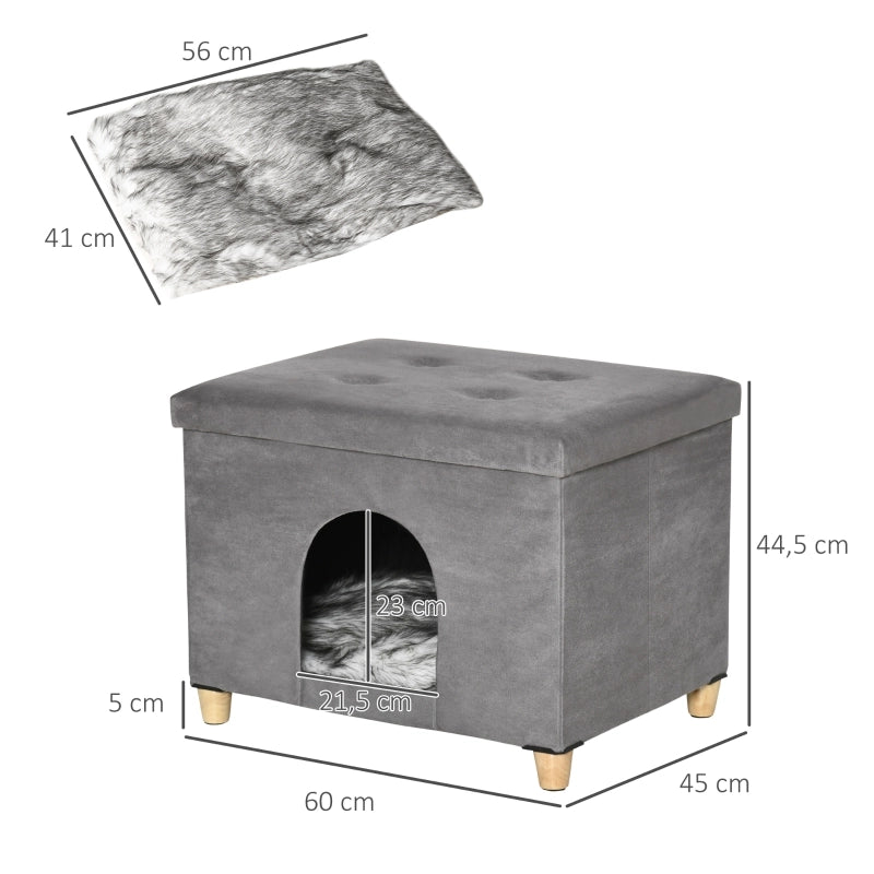 Tiragraffi per gatti 2 in 1 con apertura frontale e quattro piedi in MDF grigio 60 × 45 × 44,5 cm