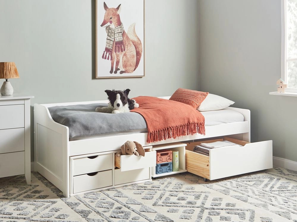 Letto singolo per bambini con contenitore in legno bianco 90 x 200 cm cameretta