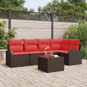Set Divano da Giardino 6 pcs Marrone e Rosso polyrattan