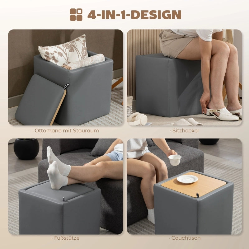 Fauteuil pouf contenitore con coperchio e vano nascosto per camera soggiorno e ufficio in legno grigio 40 × 40 × 40 cm